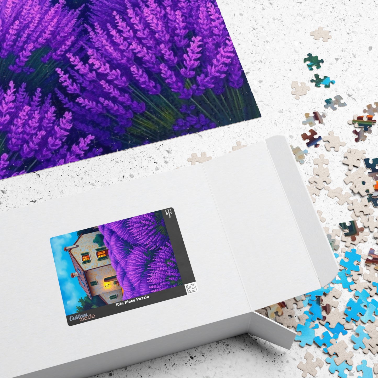 Puzzle, Bioluminescent Lavender Fields in Provence, France, 110/252/520/1014-Piece, Rustic Stone Farmhouse, Wooden Shutters, Vibrant Purple Puzzle The Puzzle Chest