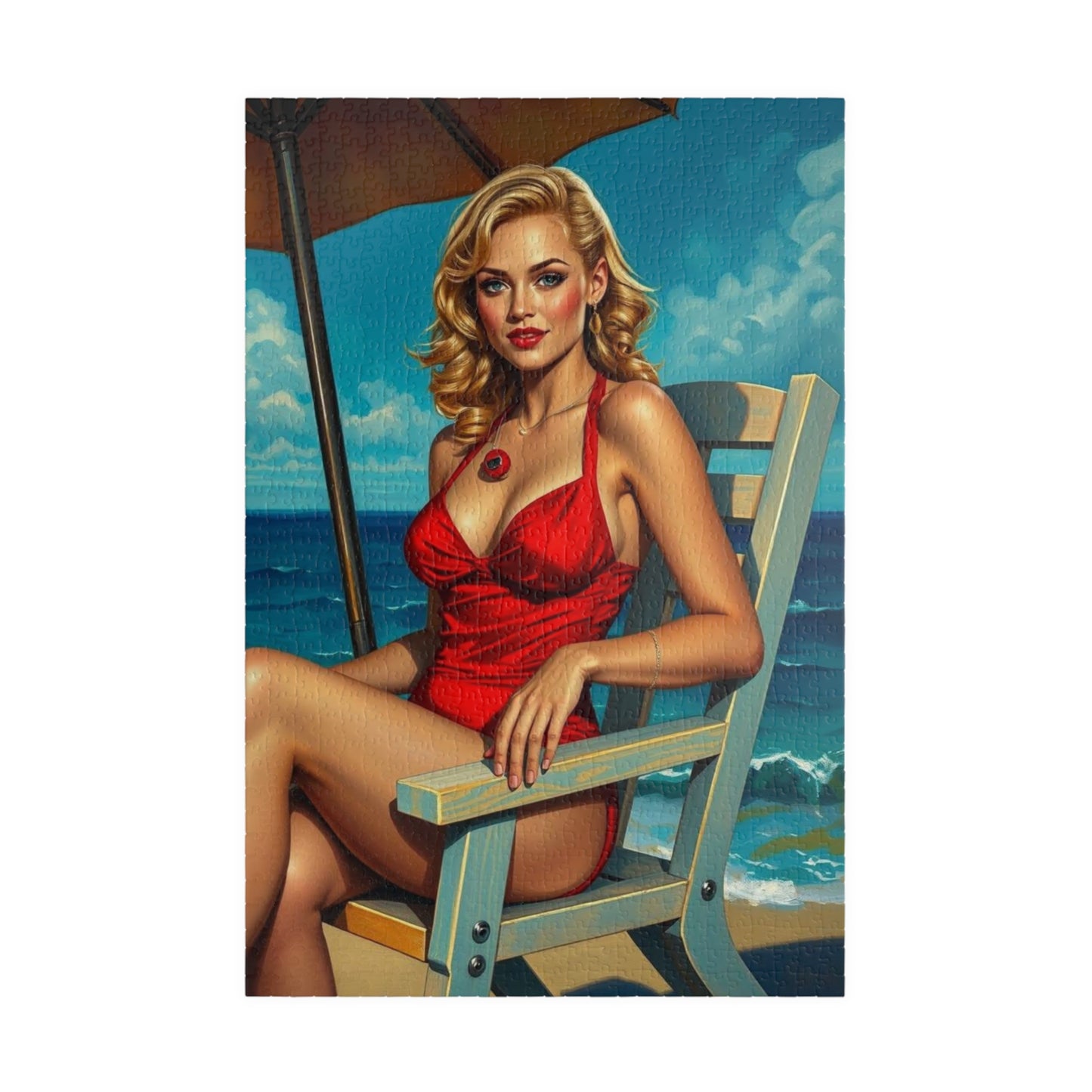 Retro Beach Lady Puzzle, Vintage Art Jigsaw Puzzle for Adults, Home Entertainment, Fun Family Activity, Gift for Art Lovers, Nostalgic Gift 1014 pcs (Vertical) Puzzle The Puzzle Chest