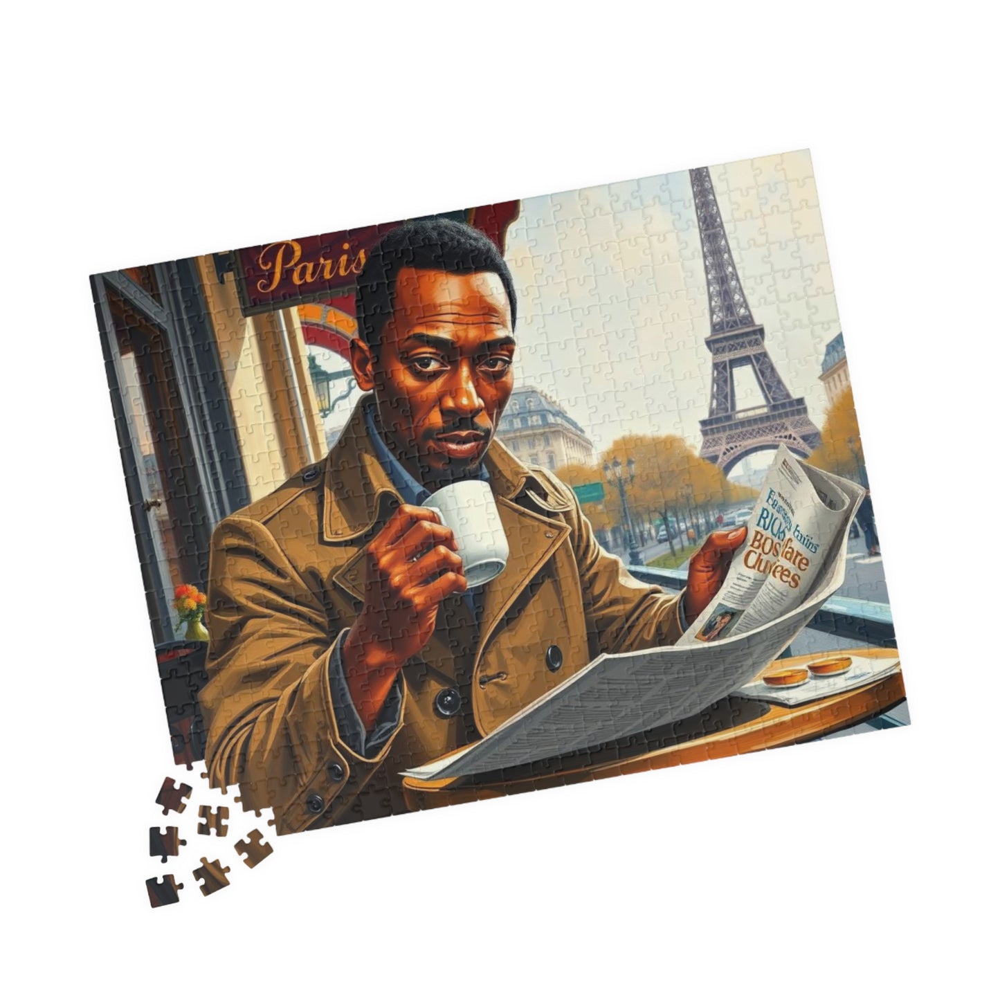 Parisian Café Puzzle - Black Man Reading a Newspaper | Relaxing Jigsaw Game, Puzzle Lover Gift for Friends, Home Entertainment, Family Fun Puzzle The Puzzle Chest