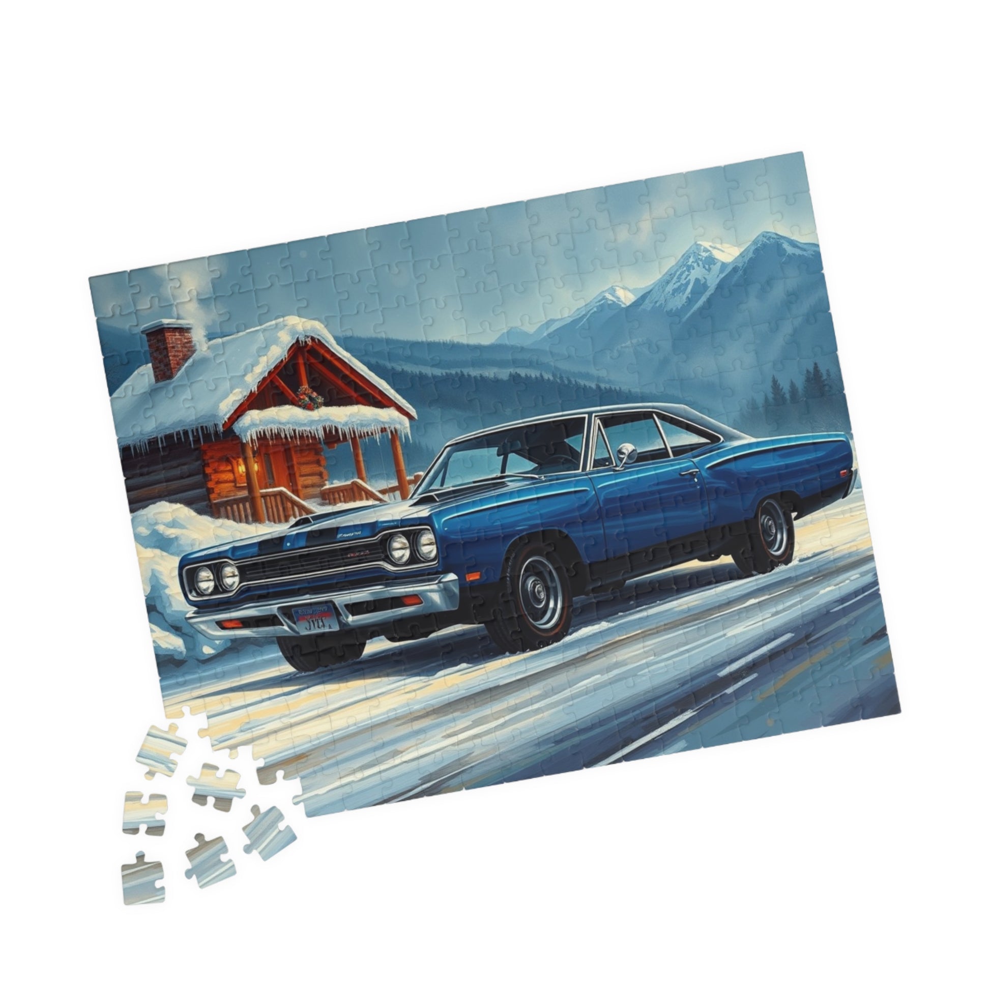 Vintage Car Puzzle, Nostalgic Jigsaw for Auto Lover, Classic Blue 1969 Road Runner Puzzle The Puzzle Chest