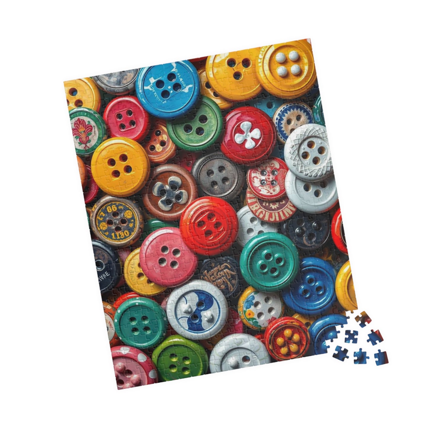 Button Collection Jigsaw Puzzle - Chaotic Collage Design, Fun Family Creative Activity, Puzzle Lover Gift for Friends, Vintage Vibe Brain Teaser Puzzle The Puzzle Chest
