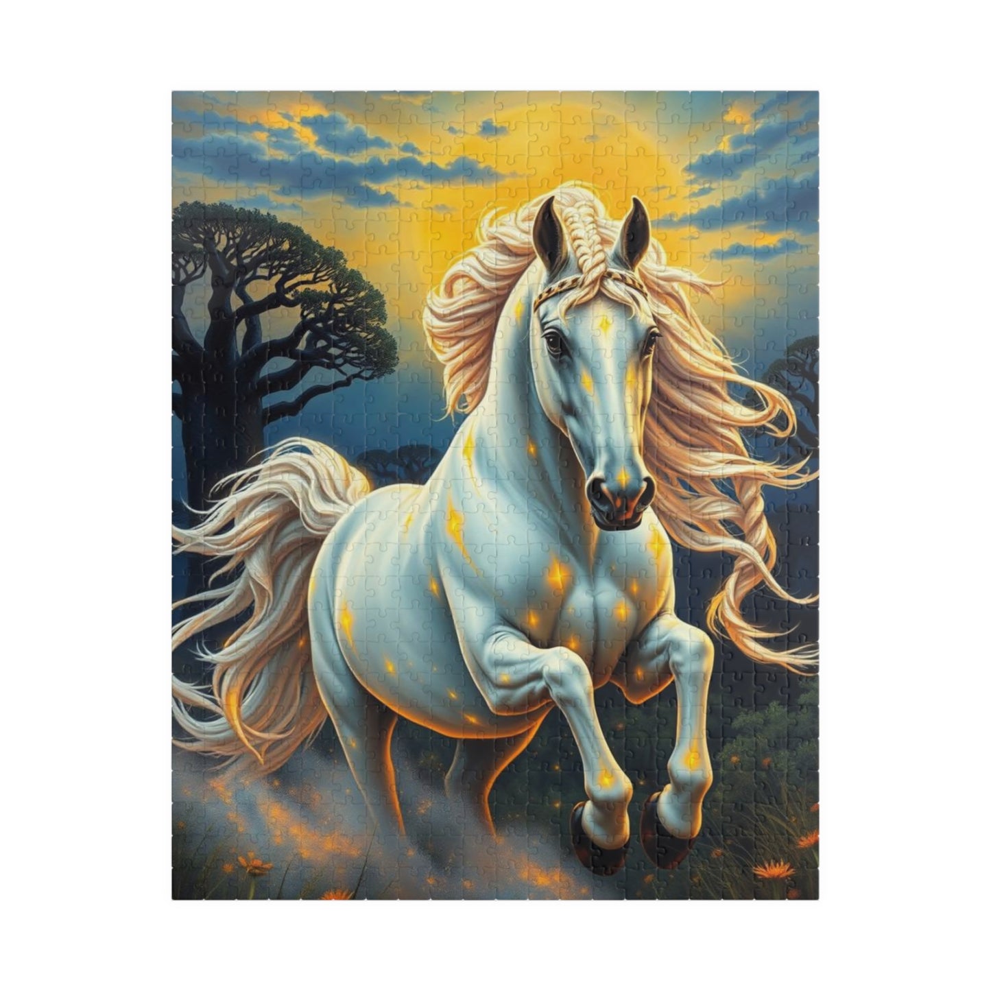 African Jungle White Horse Jigsaw Puzzle, Enchanting Horse Lover Gift for Friends, Family Game Night, Mindful Birthday Holiday Fun 520 pcs (Vertical) Puzzle The Puzzle Chest