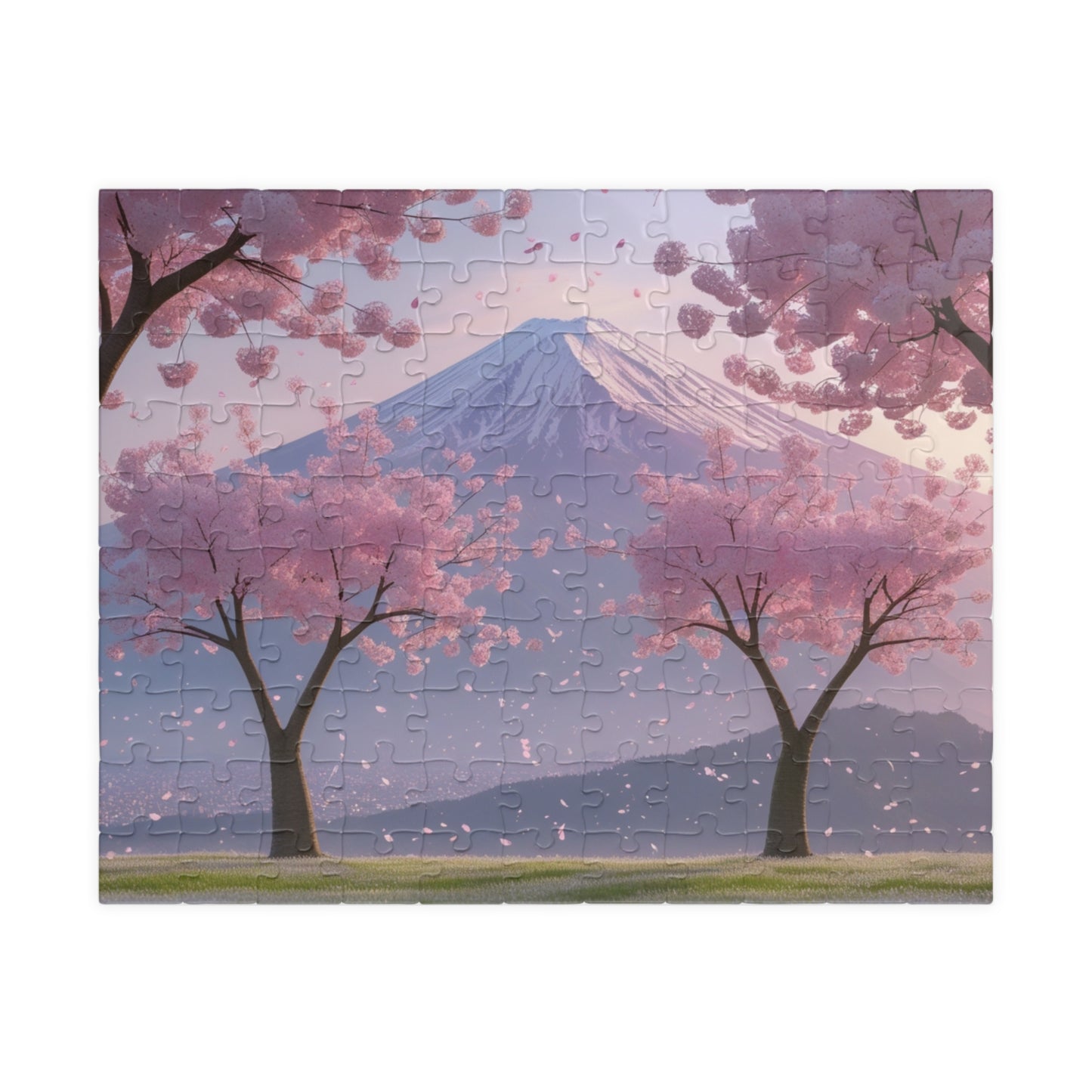 Scenic Mount Fuji Landscape Jigsaw Puzzle, Framed by Cherry Trees and Sakura Blossoms, Honshu Japan Famous Landmark, Gift for Travel Lover 110 pcs (Horizontal) Puzzle The Puzzle Chest