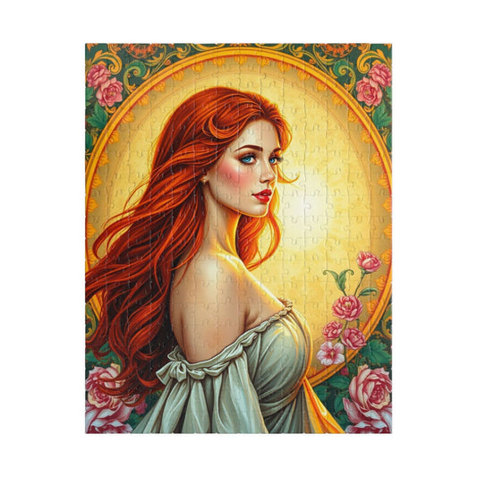 Beautiful Woman Portrait Jigsaw Puzzle, Elegant Art Floral Vintage Design, Romantic Decorative Scene for Puzzle Enthusiast, Best Unique Gift 252 pcs (Vertical) Puzzle The Puzzle Chest