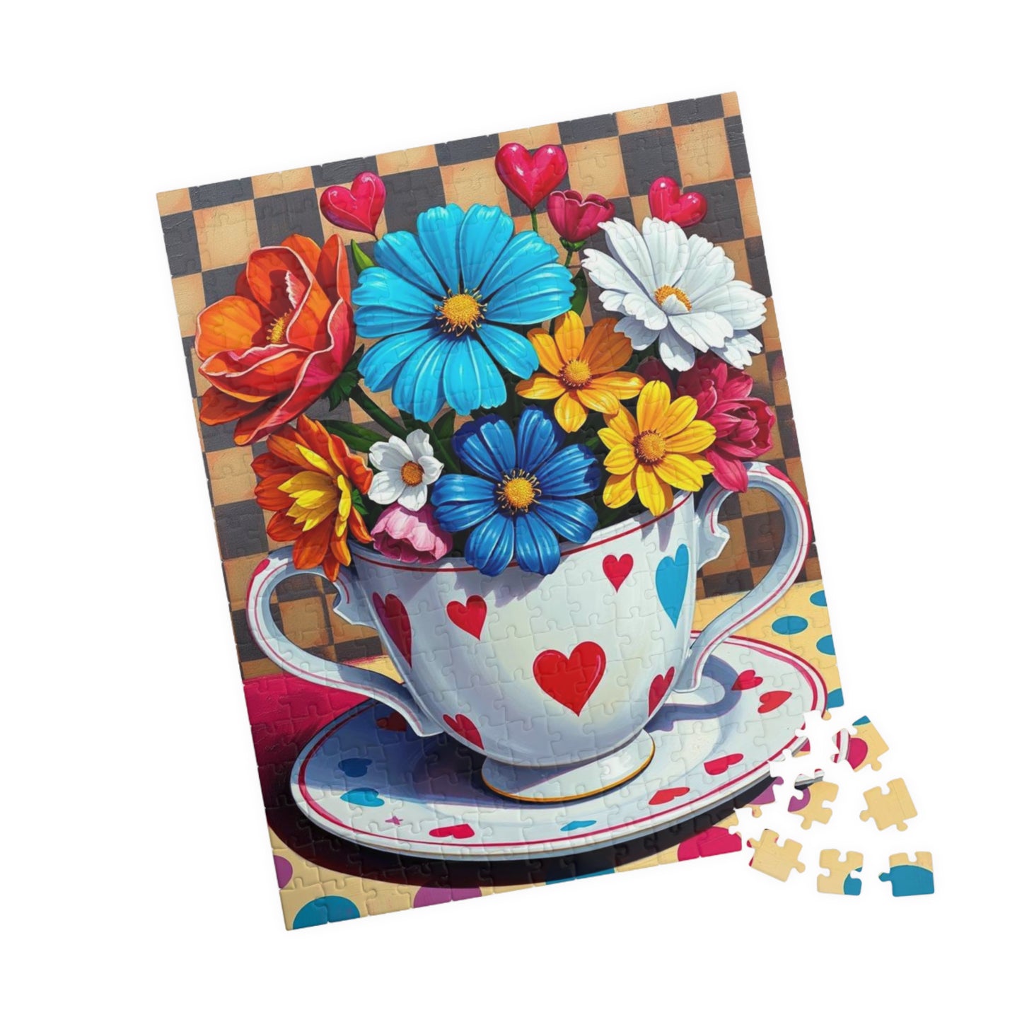Floral Teacup Puzzle | Pop Art Jigsaw Game of Colorful Flowers | Gift for Flower Lovers, Friends, Family, Home Entertainment, Brain Teaser Puzzle The Puzzle Chest