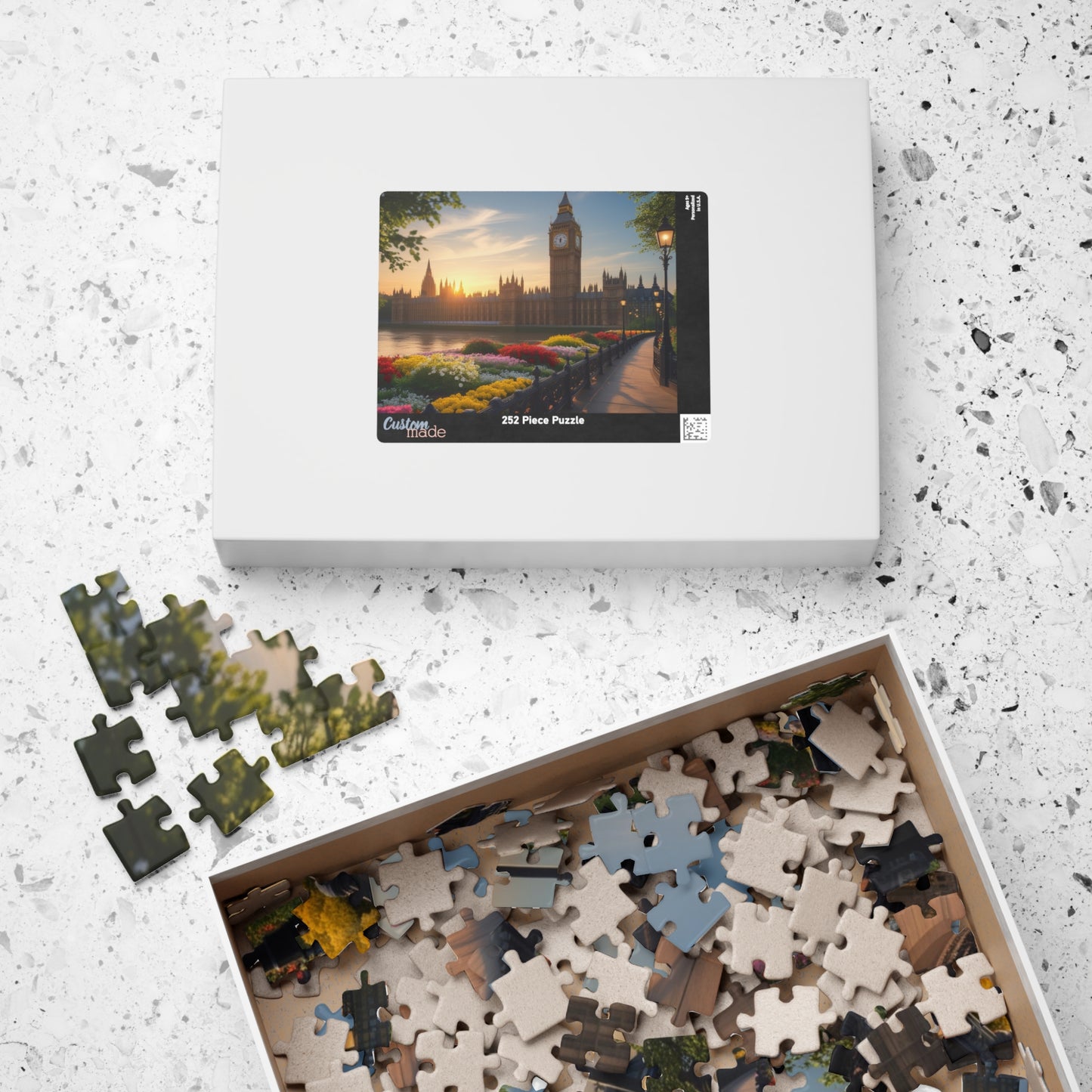 London Big Ben (Elizabeth Tower) Jigsaw Puzzle, Flowers Sunrise View Thames River, Puzzle Enthusiast Cityscape Lover Gift, Family Activity Puzzle The Puzzle Chest