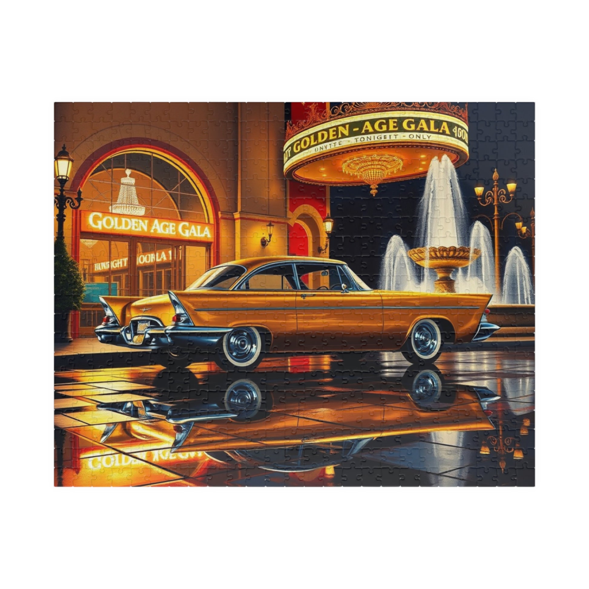 Vintage Car Puzzle - Classic Gold 1957 300C, Retro Vehicle Nighttime Scene Jigsaw Game 520 pcs (Horizontal) Puzzle The Puzzle Chest