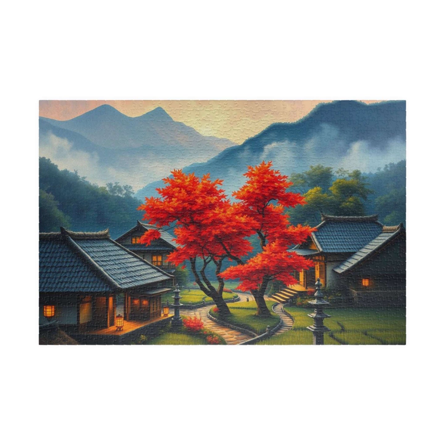 Japanese Mountain Village Jigsaw Puzzle - Autumn Scene, Ideal for Family Game Nights, Solo Fun, Holiday Birthday Gift for Friends 1014 pcs (Horizontal) Puzzle The Puzzle Chest