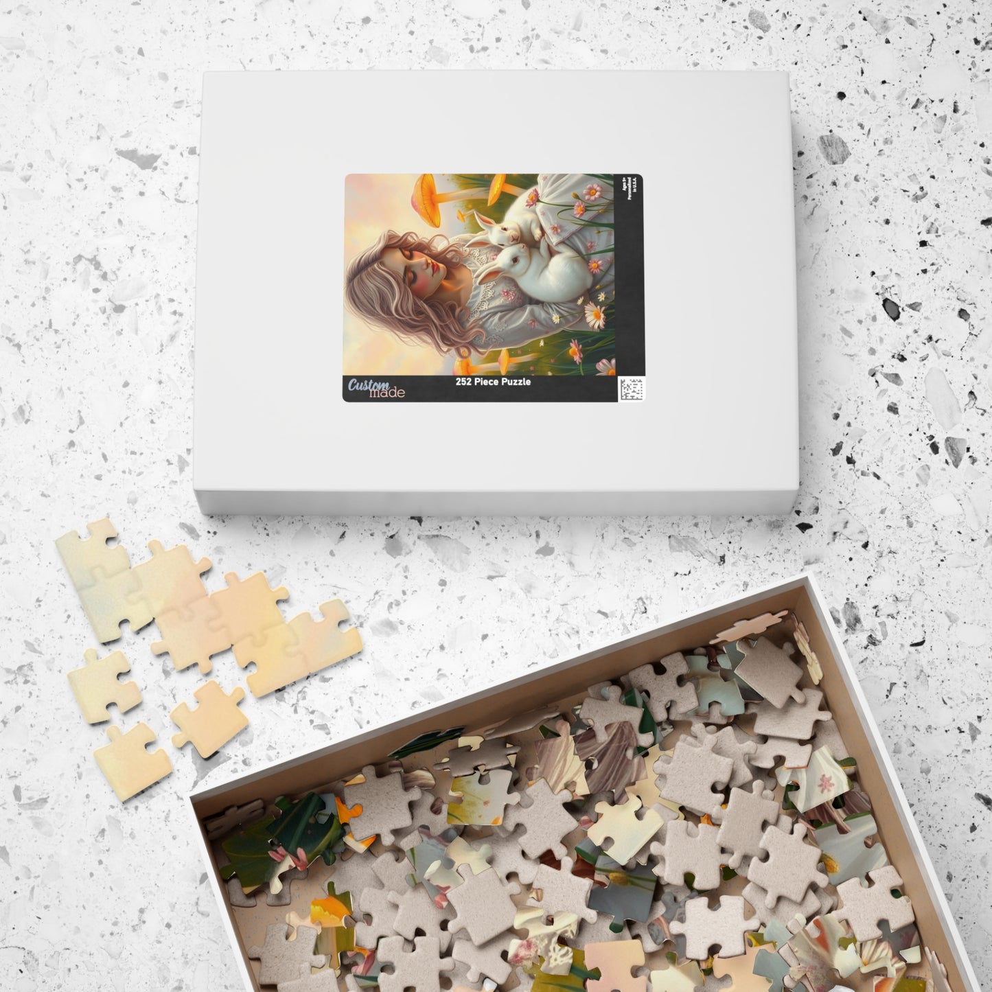 Whimsical Bunny Jigsaw Puzzle, Woman in Nature Theme, Puzzle Lover Gift for Friend Family Game Night or Solo Fun, Rabbit Art Animal Artwork Puzzle The Puzzle Chest