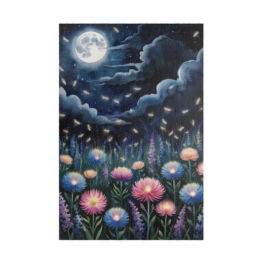 Glowing Wildflowers Jigsaw Puzzle - Starry Night Scene, Moonlit Fireflies, Hobby Fun, Family Game Night, Friend Gift for Puzzle Lover 1014 pcs (Vertical) Puzzle The Puzzle Chest