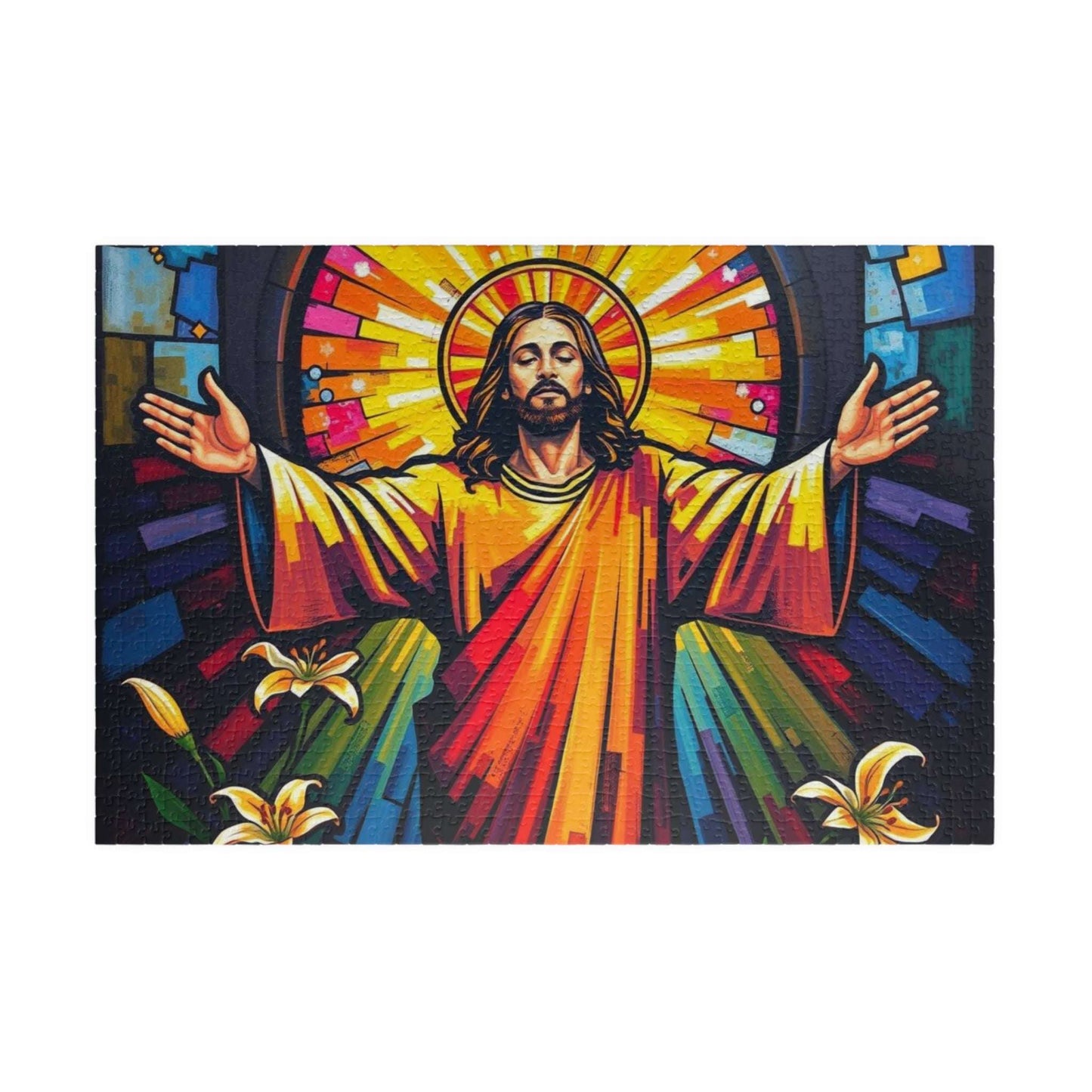 Radiant Jesus Puzzle - Colorful Religious Jigsaw, Inspirational Artwork Ideal Gift for Faith, Family Gatherings, and Spiritual Celebrations