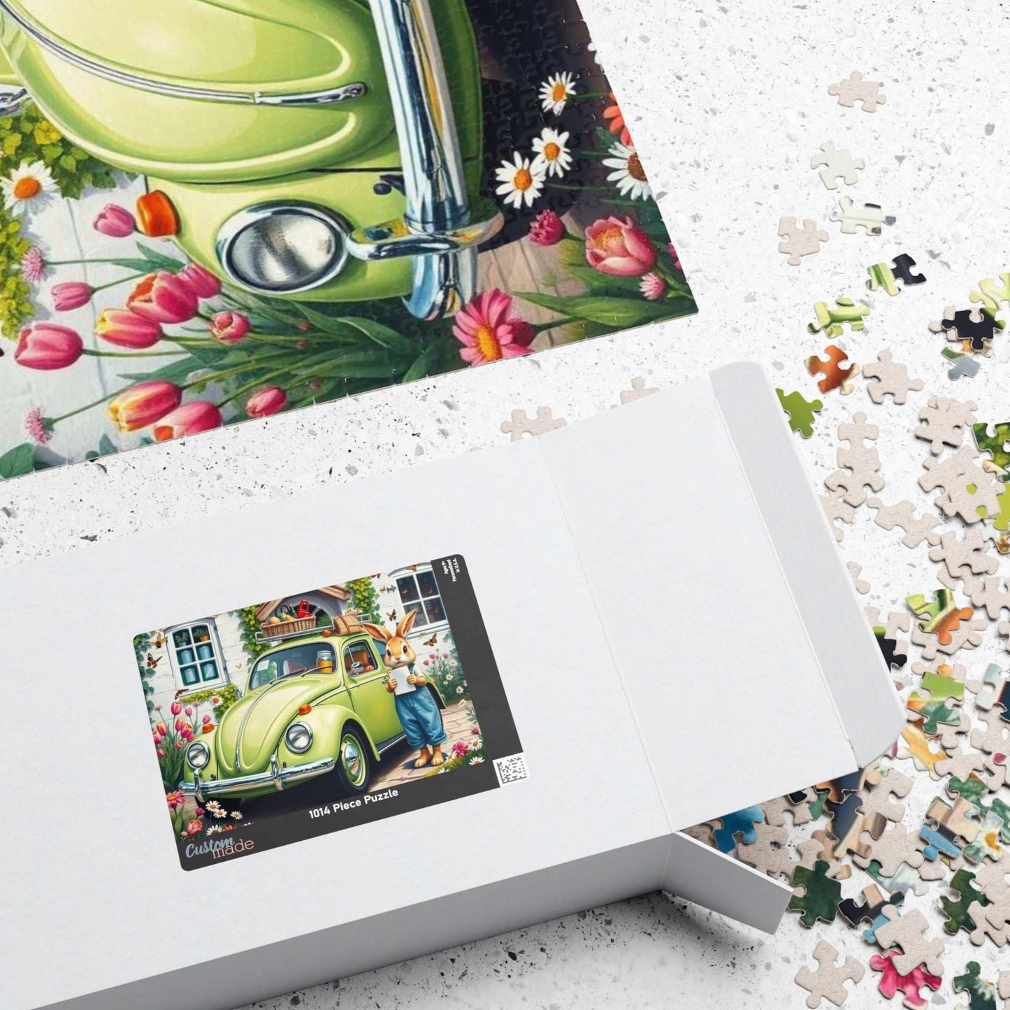 Springtime Garden Delivery Vintage Car Puzzle, Classic Retro Auto Jigsaw Game with Easter Rabbit Puzzle The Puzzle Chest