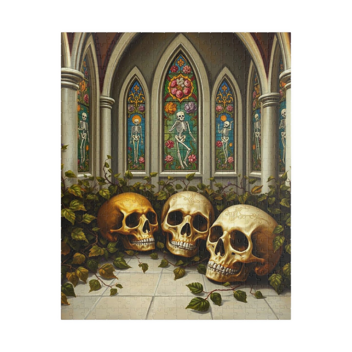 Ornate Ossuary Bloom - Skull Garden Puzzle, Gothic Artwork Jigsaw Game for Gift for Puzzle Lover, Halloween Decor, Stress Relief Activity