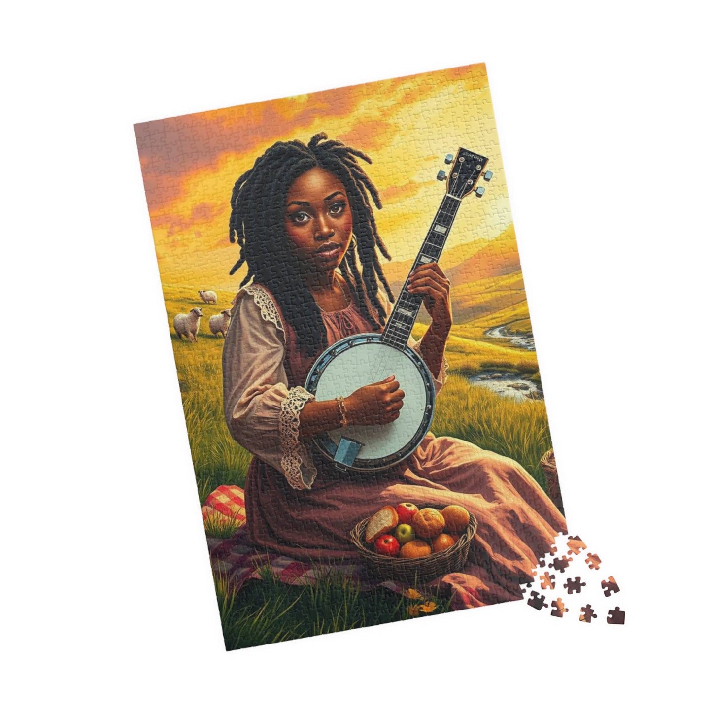 The Banjo Player Jigsaw Puzzle - Black Woman Art, Afrocentric Artwork, African American Musician 1014 pcs (Vertical) Puzzle The Puzzle Chest