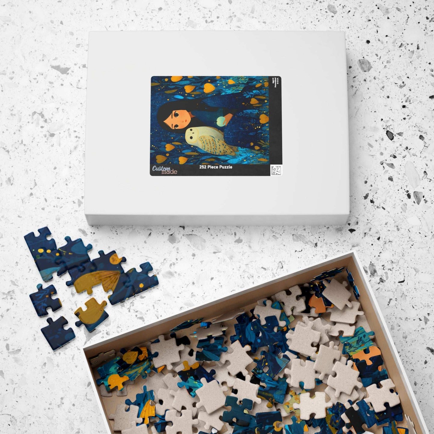 Watercolor Moonlit Orchard Jigsaw Puzzle - Girl and Owl, Storybook Art Game for Mindful Gift, Home Entertainment, Family Fun, Brain Teaser Puzzle The Puzzle Chest