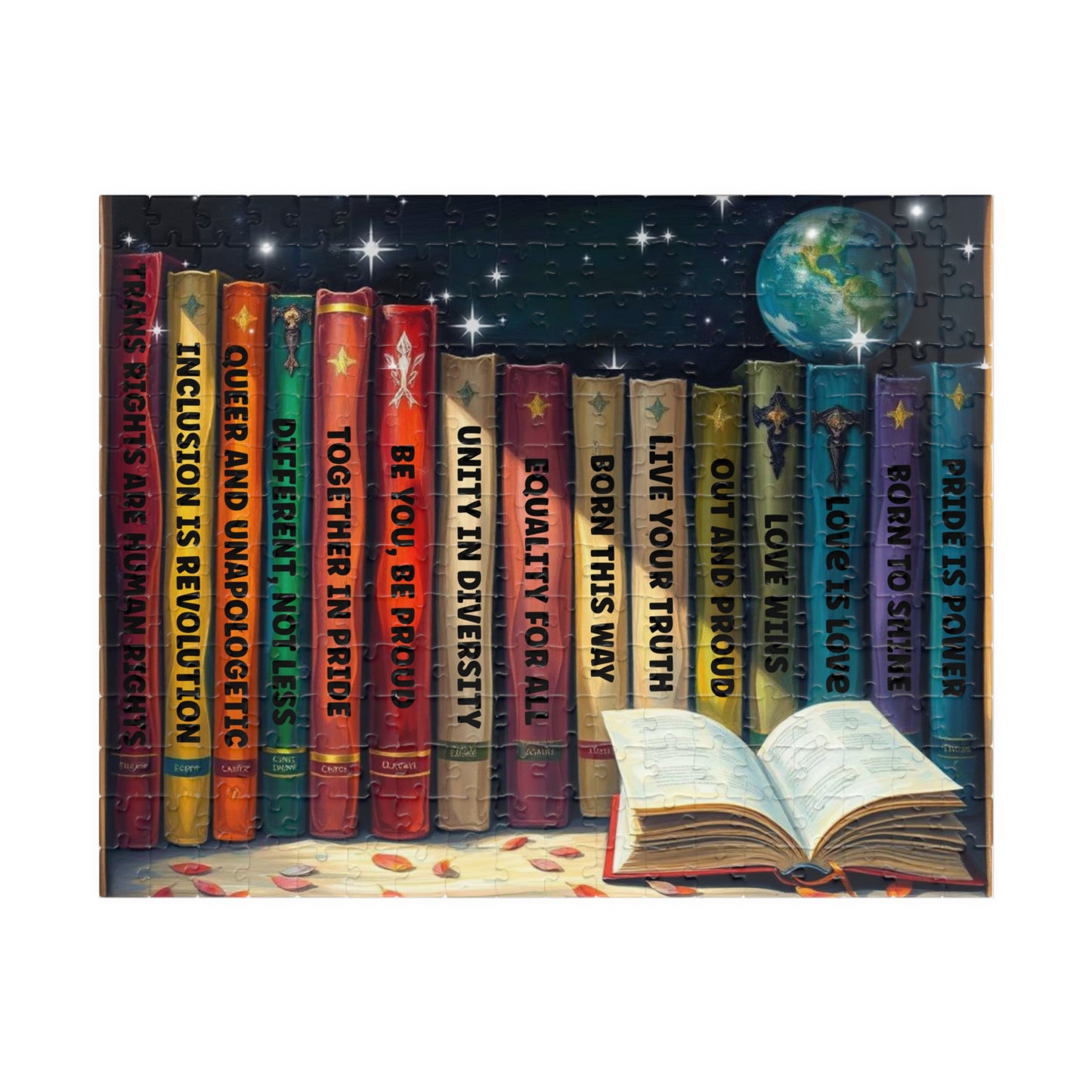 Stories of Pride Jigsaw Puzzle - A Cosmic Bookshelf of Love and Identity, Inclusive Diversity Puzzle, LGBTQ+ Puzzle with Inspirational Quotes, Alternative Lifestyle Gift 252 pcs (Horizontal) Puzzle The Puzzle Chest