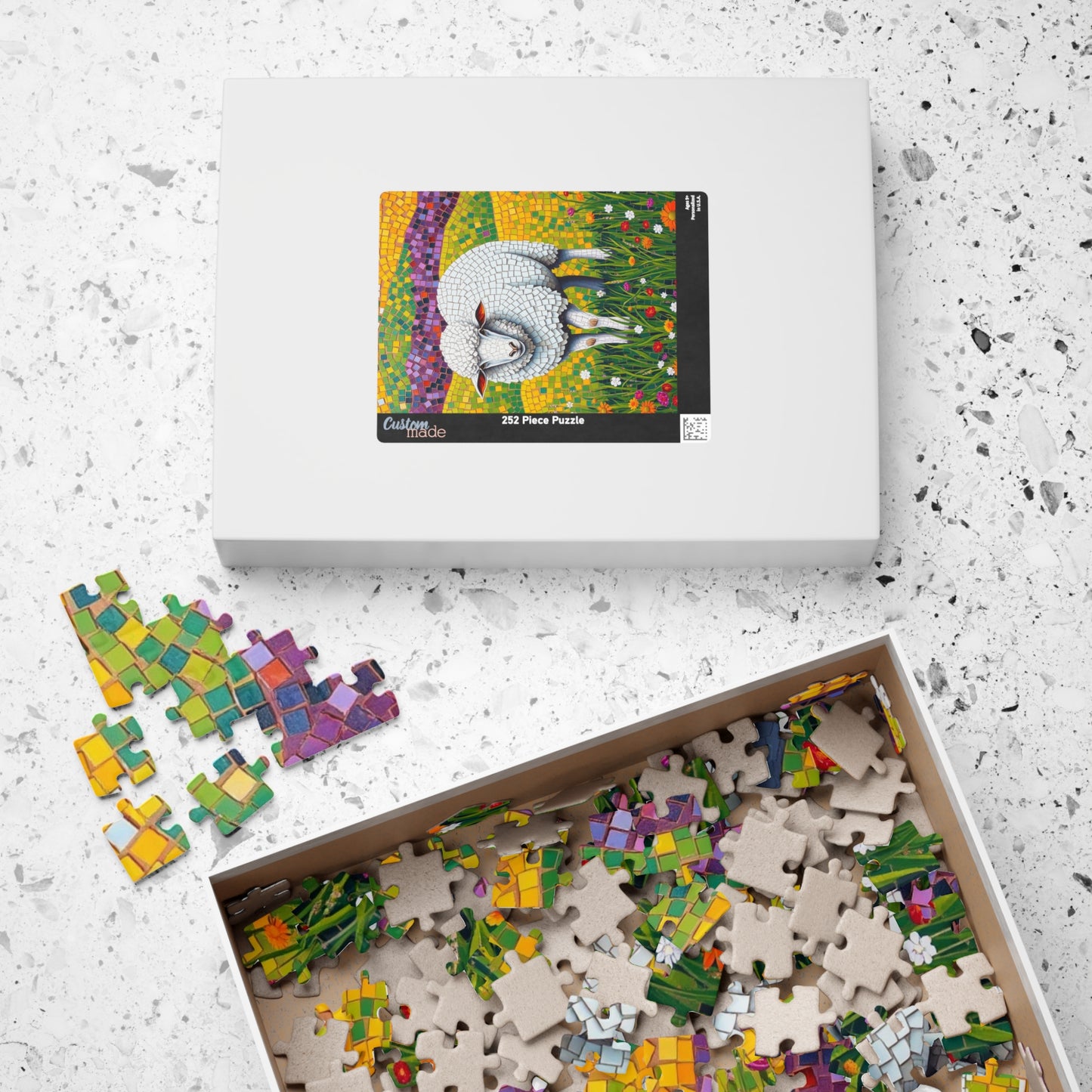 Mosaic Sheep Puzzle, Lamb Grazing in Colorful Flower Meadow, 110-1014-piece Animal Themed Jigsaw Game, Relaxing Hobby, Mindfulness Activity Puzzle The Puzzle Chest
