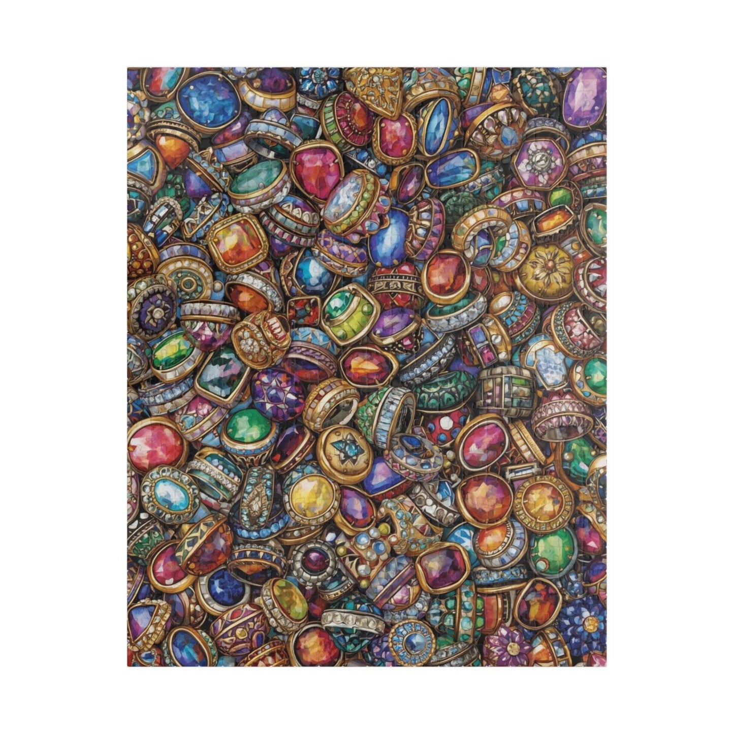 Sparkling Rings Collage Jigsaw Puzzle – Overlapping Gemstone Jewelry Puzzle The Puzzle Chest