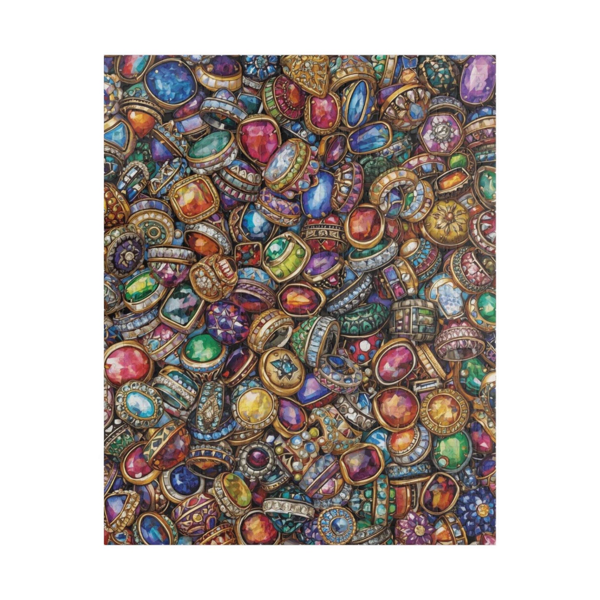 Sparkling Rings Collage Jigsaw Puzzle – Overlapping Gemstone Jewelry Puzzle The Puzzle Chest