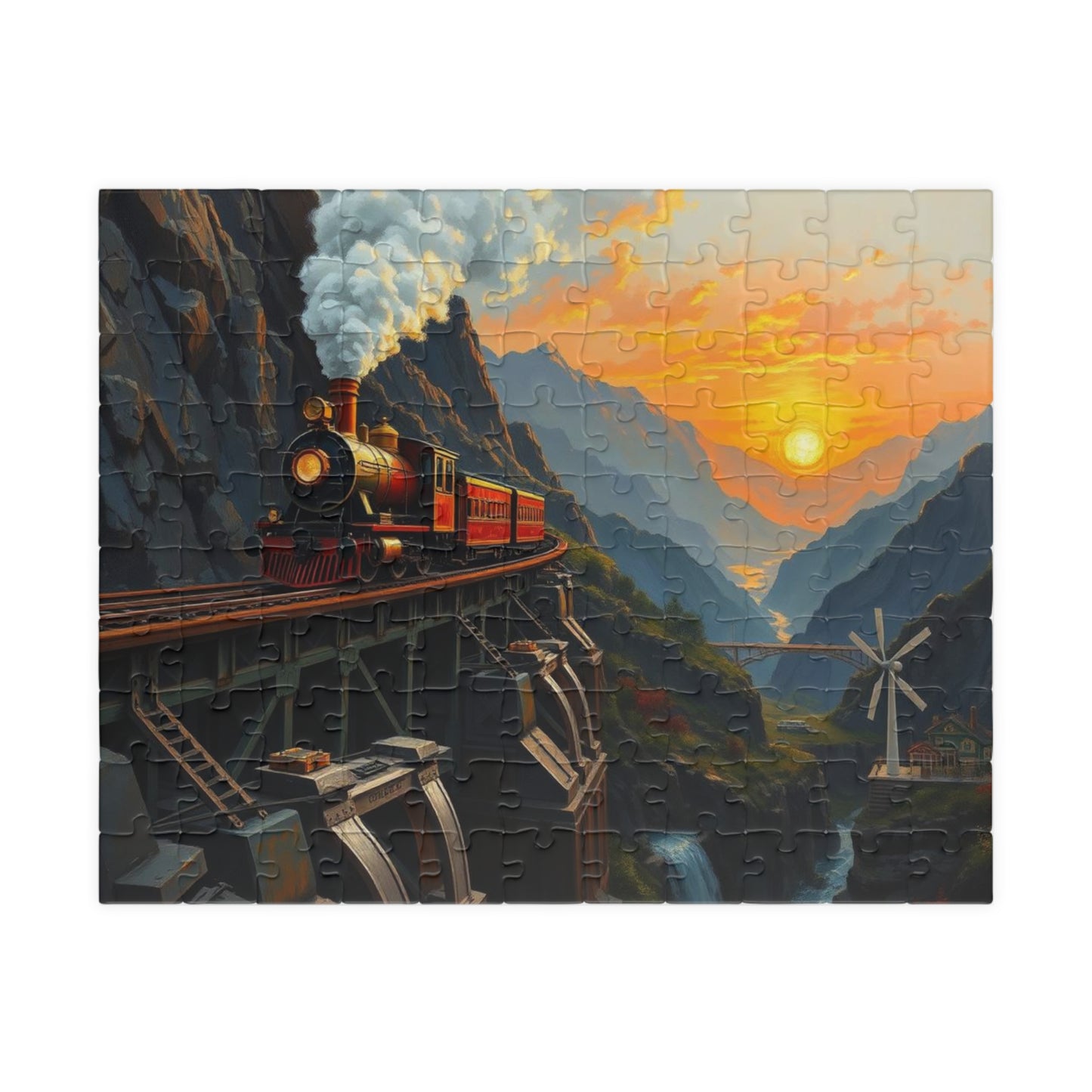 Scenic Steampunk Train Adventure Puzzle, Enchanting Landscape Jigsaw for Family Fun, Gifts for Train Lovers, Home Entertainment Brain Teaser 110 pcs (Horizontal) Puzzle The Puzzle Chest