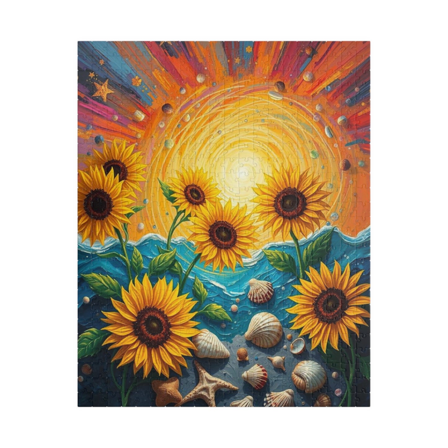 Sunflower and Seashell Jigsaw Puzzle, Colorful Sunset Beach Puzzle for Adults, Fun Indoor Activity, Puzzle Gift for Friends, Family Night 520 pcs (Vertical) Puzzle The Puzzle Chest