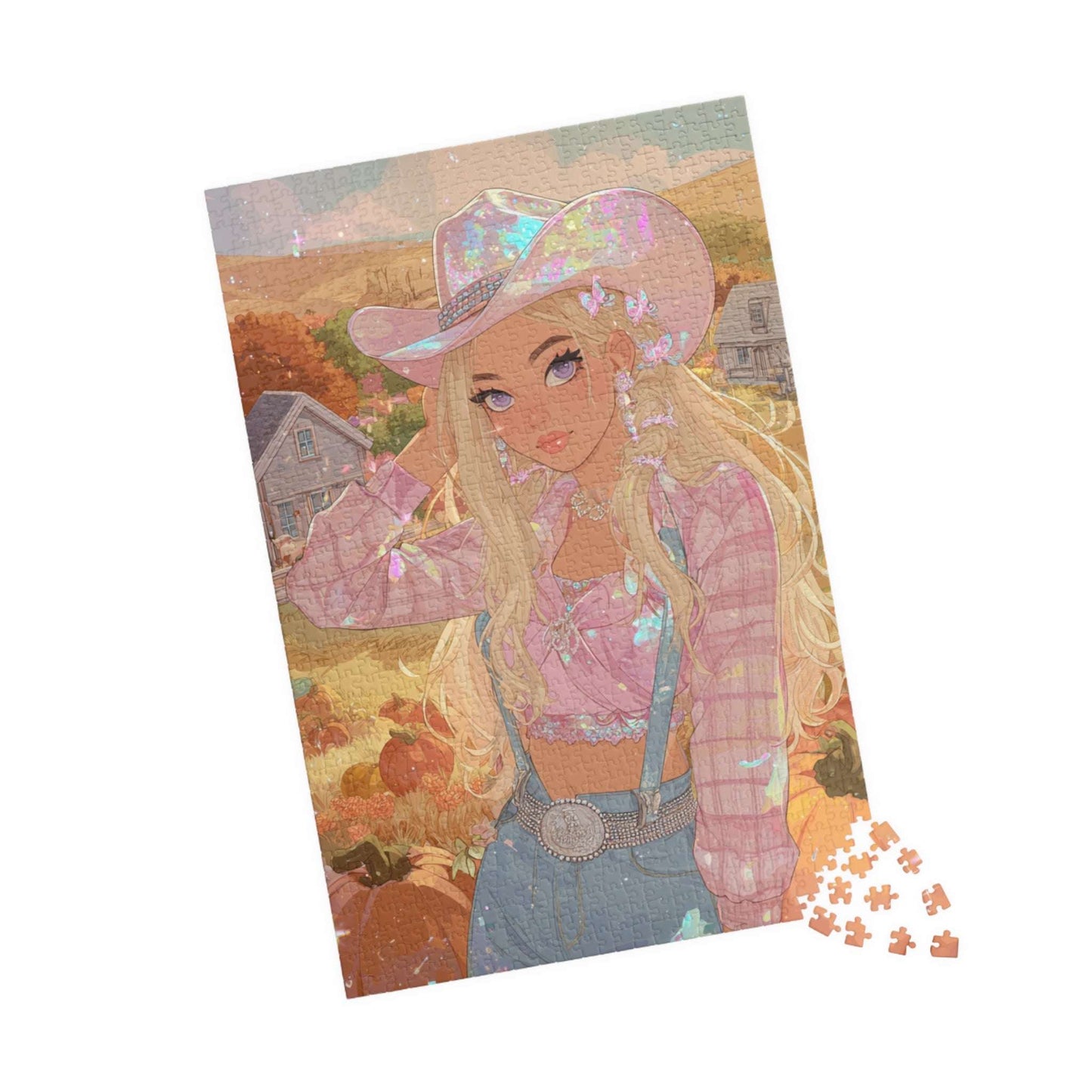 2000s Autumn Cowgirl Jigsaw Puzzle - Glittery Harvest, Retro Y2K Illustration, Holiday Birthday Gift for Puzzle Lover 1014 pcs (Vertical) Puzzle The Puzzle Chest