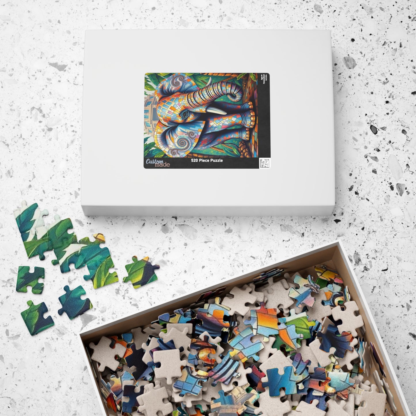Majestic Mosaic Elephant Jigsaw Puzzle, Unique Mosaic Tile Artwork in a Jungle Setting, Challenging Animal Puzzle for Adults, Unique Gift Puzzle The Puzzle Chest
