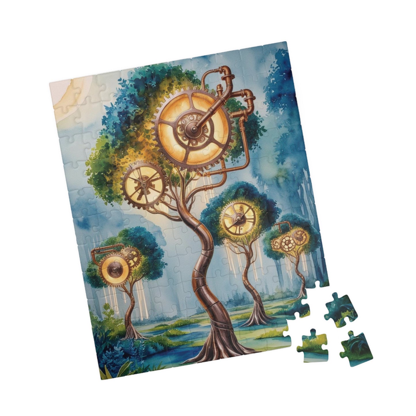 Jigsaw Puzzle - Surreal Landscape with Glowing Gears and Clockwork, Trippy 110, 252, 520, 1014-Piece Puzzle, Unique Gift for Puzzle Lover Puzzle The Puzzle Chest