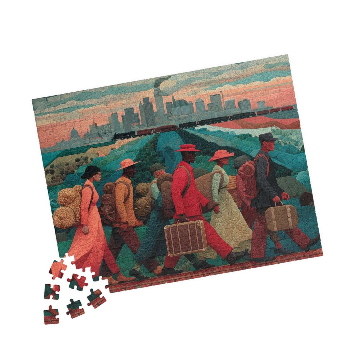 African American History Puzzle - Struggle and Triumph of Families Migrating, Black Art, Afrocentric Artwork 252 pcs (Horizontal) Puzzle The Puzzle Chest