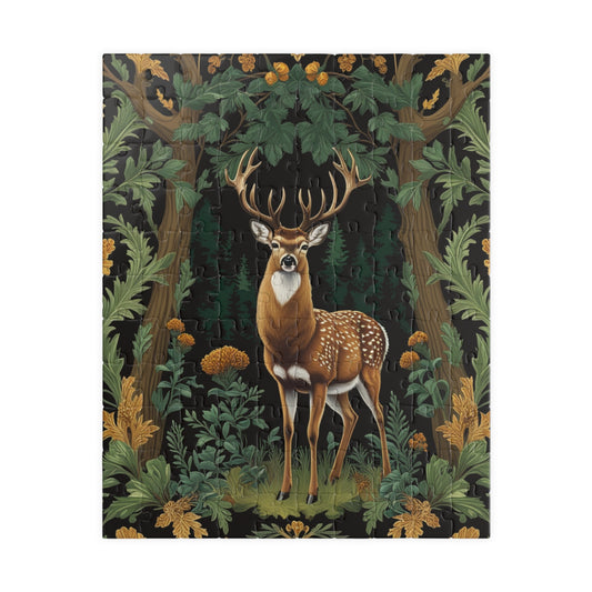 Vintage Deer Jigsaw Puzzle, William Morris-Inspired Floral Animal Game with Acanthus Leaves and Pinecones, Family Entertainment, Indoor Fun 110 pcs (Vertical) Puzzle The Puzzle Chest
