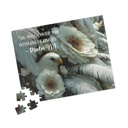 Under His Wings - Divine Shelter Jigsaw Puzzle, Religious Christian Faith-Based Game, Biblical Quote Psalm 91:4, Inspirational Gift 110 pcs (Horizontal) Puzzle The Puzzle Chest