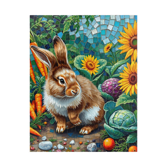 Fluffy Bunny Garden Mosaic Puzzle, Rabbit Near Carrots Cabbage and Sunflowers, Nature Animal Theme Jigsaw Game for Children and Adults, Gift 252 pcs (Vertical) Puzzle The Puzzle Chest