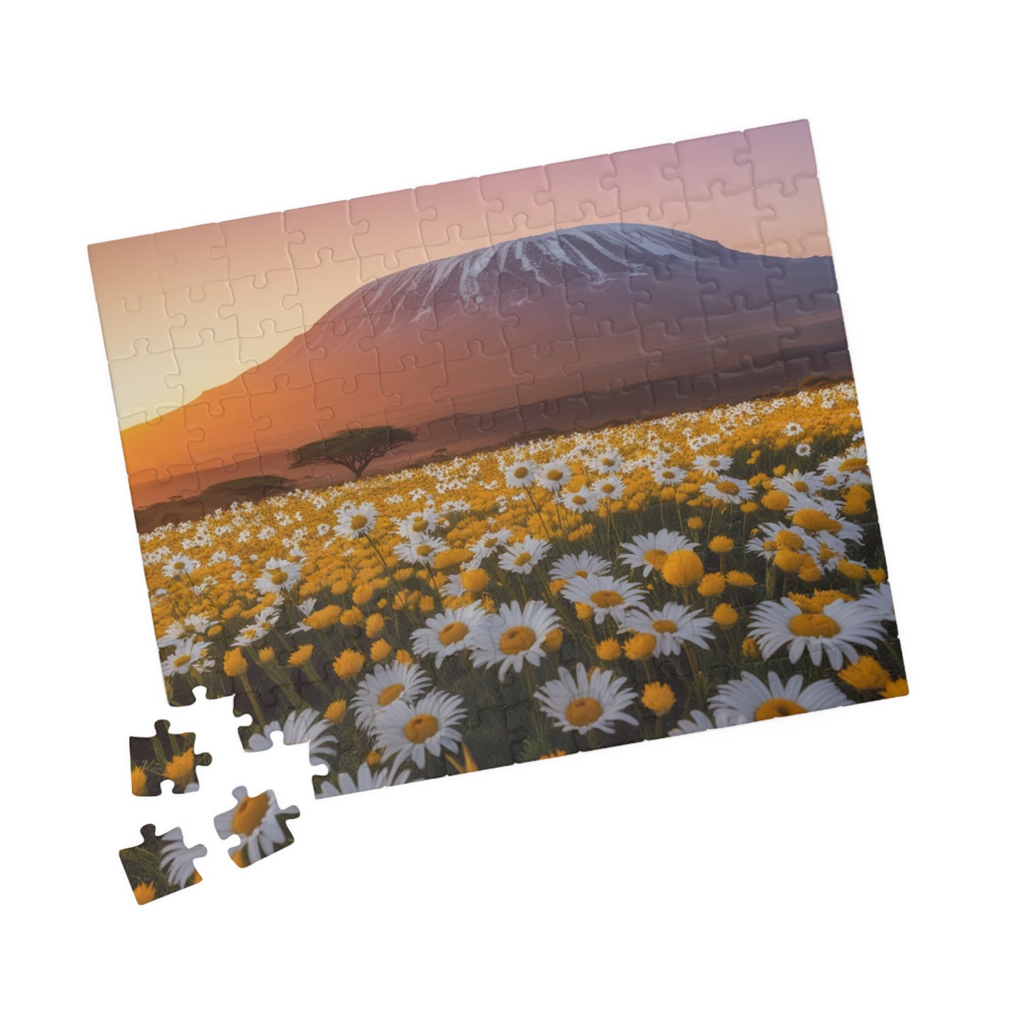 Mount Kilimanjaro Landmark Puzzle, African Daisies Sunrise Jigsaw Game, 252/520/1014 Pieces, Nature Lover Gift, Home Decor, African Safari Puzzle The Puzzle Chest