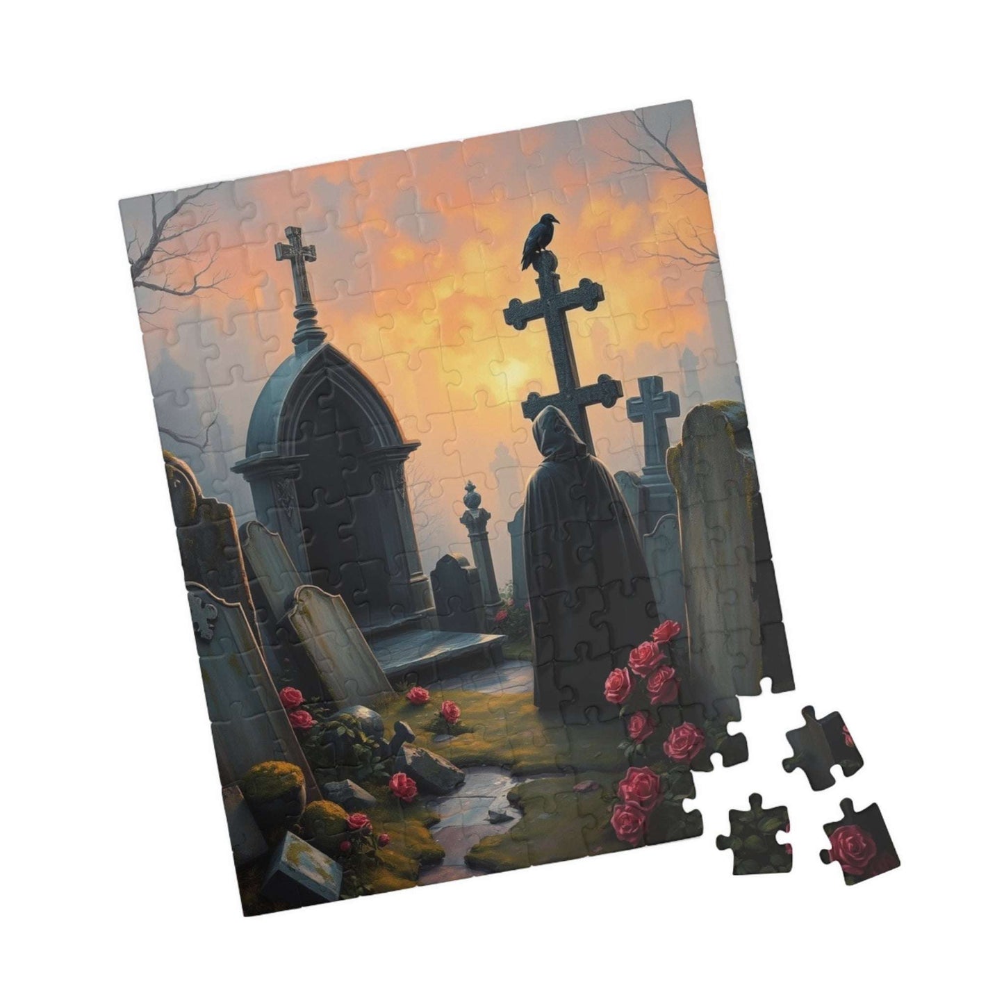 Gothic Graveyard Jigsaw Puzzle, Eerie Dawn Cemetery Scene, Halloween Game Toy, Challenging Quiet Pastime Brain Teaser, Family Activity, Gift Puzzle The Puzzle Chest