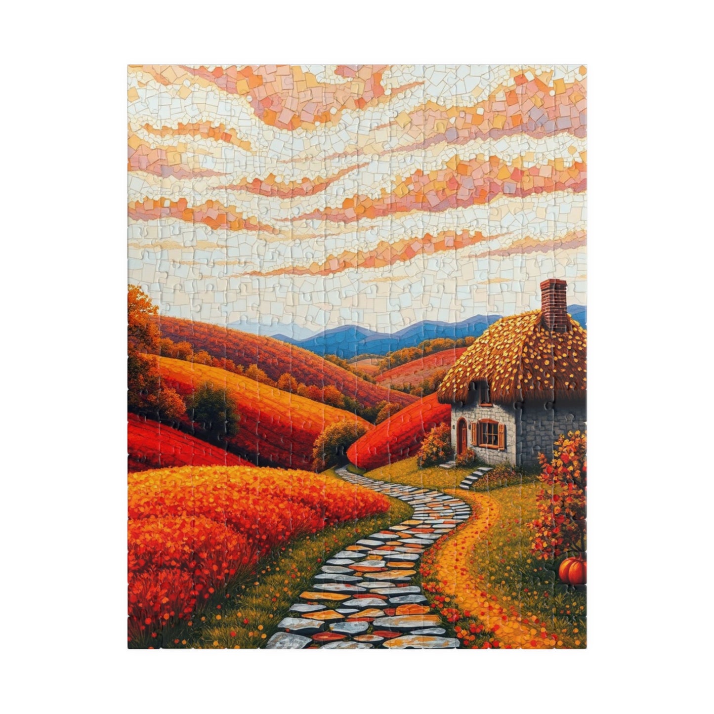Autumn Landscape Mosaic Puzzle, Cozy Fall Home Decor, Gift for Puzzle Lovers and Art Enthusiast, Family Activity, 1014- Piece Jigsaw 252 pcs (Vertical) Puzzle The Puzzle Chest