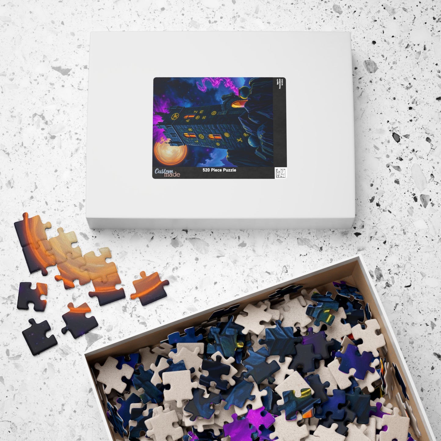 Ethereal Gothic Tower Puzzle, Electric Runes Black Cat Mystical Cauldron and Purple Mist, Magical Symbol Jigsaw Game, Fantasy Art Lover Gift Puzzle The Puzzle Chest