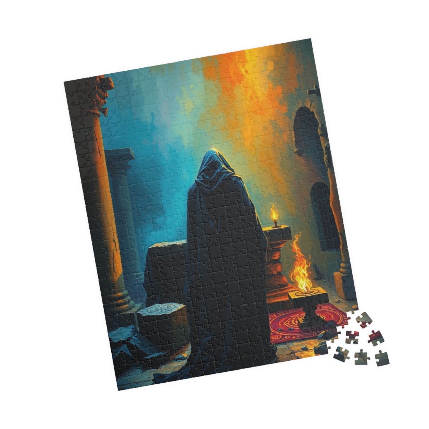 Gothic Jigsaw Puzzle, Dark Shadowy Cloaked Figure Altar Ruined Temple Torchlight Theme, 110 252 520 1014-piece, Wall Art Decor, Lore Gift Puzzle The Puzzle Chest