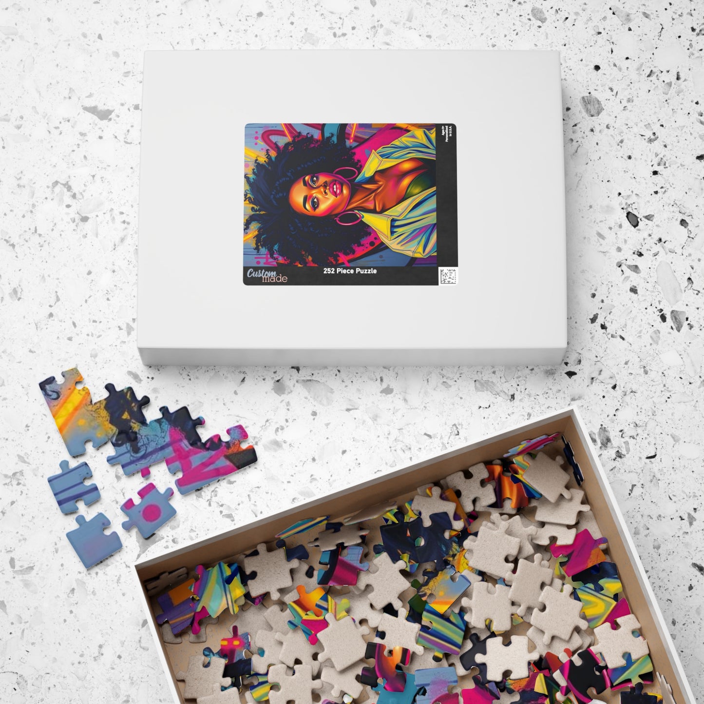 Black Woman Afro Puzzle - Abstract Pop Art Graffiti Background Jigsaw, Afrocentric, Black Art, 110, 252, 520, 1014-piece Puzzle The Puzzle Chest