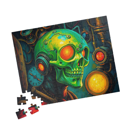 Neon Machina Jigsaw Puzzle, Steampunk Skull Puzzle, 110-1014 Piece Unique Gift for Family, Friends, Party Activity, Halloween Brain Teaser 110 pcs (Horizontal) Puzzle The Puzzle Chest