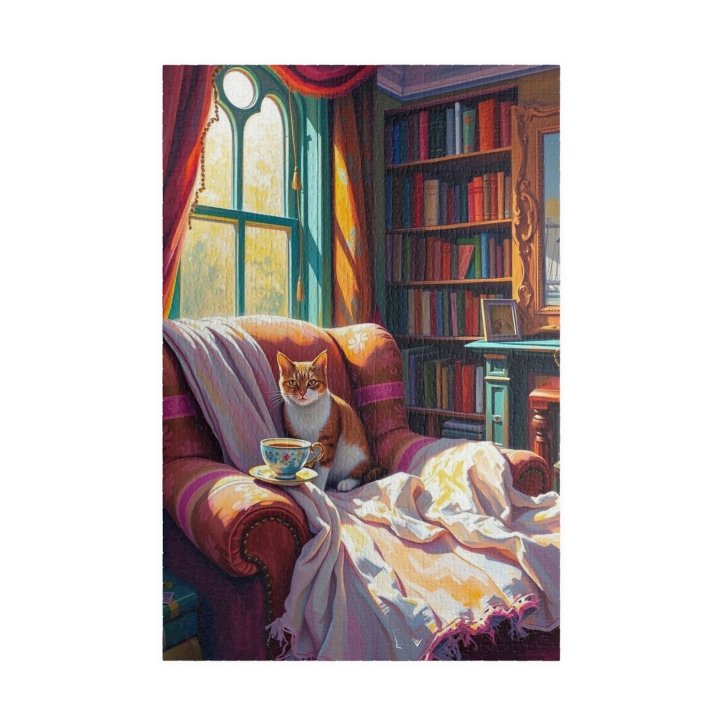 Cozy Study Room Jigsaw Puzzle, Home Office Sanctuary for Cat, Animal Lover Gift, Mindful Hobby, Indoor Activity, Best Family Entertainment 1014 pcs (Vertical) Puzzle The Puzzle Chest