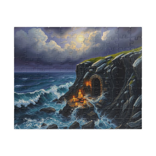 Sepulcher by the Sea Gothic Jigsaw Puzzle, Mystical Coastal Gothic Art Print, Solo Fun Meditation Activity, Gift for Dark Fantasy Lover 110 pcs (Horizontal) Puzzle The Puzzle Chest