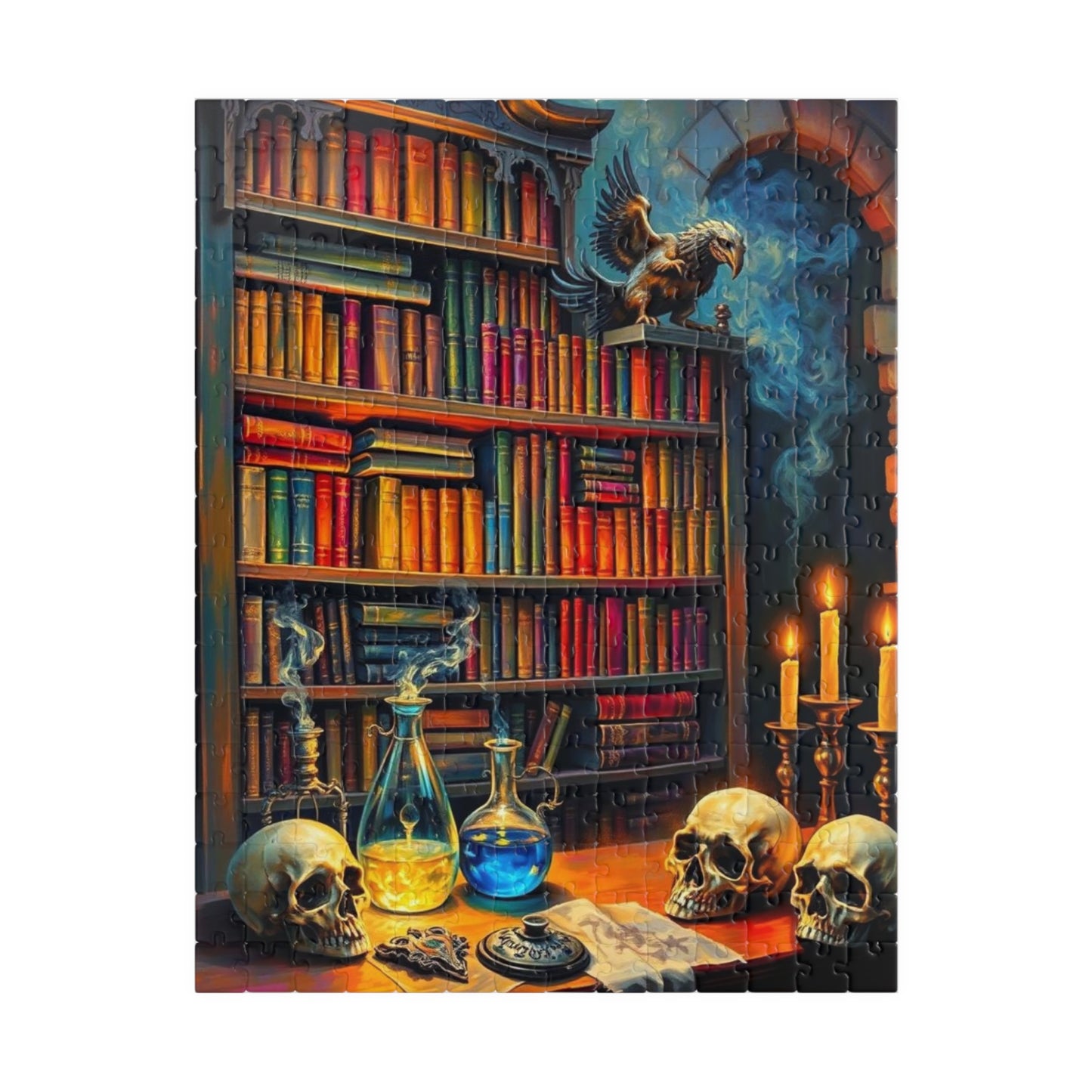 Enigmatic Library Jigsaw Puzzle - Mystical Artwork for Book Lovers, Halloween Home Decor, Family or Solo Fun, Holiday Birthday Gifts