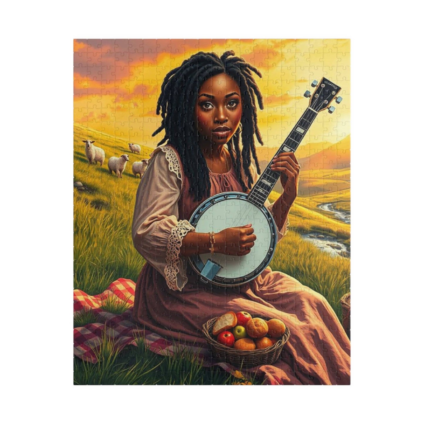 The Banjo Player Jigsaw Puzzle - Black Woman Art, Afrocentric Artwork, African American Musician Puzzle The Puzzle Chest