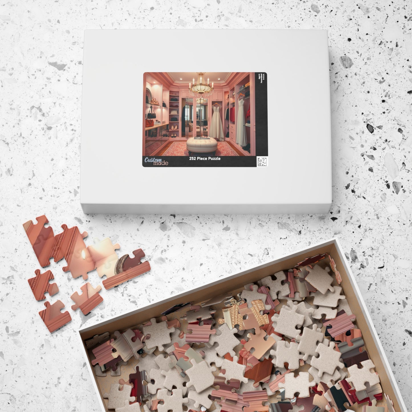Elegant Boutique Style Closet Puzzle, Luxury Pink and Cream Walk in Closet Jigsaw Game, Relaxing Activity, Mother's Day Gift for Her Puzzle The Puzzle Chest