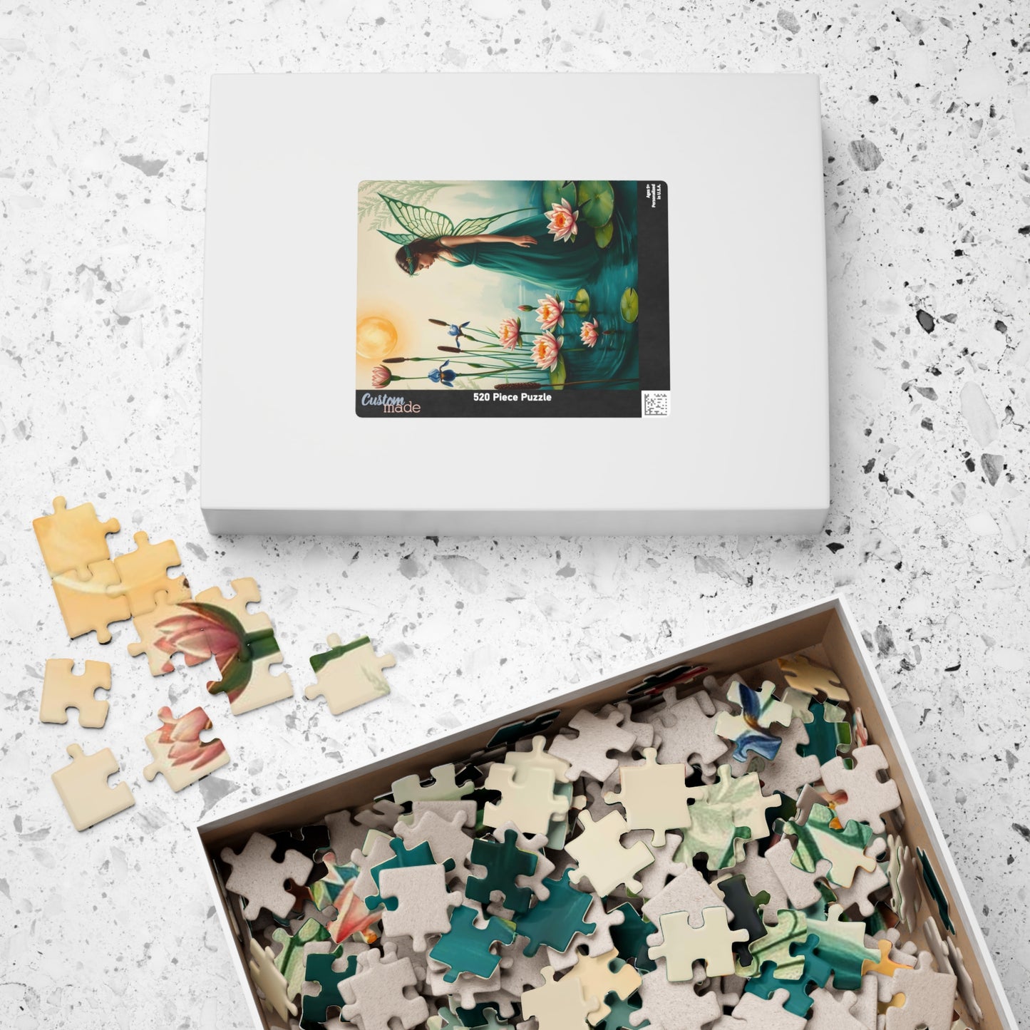 Fairy at the Lily Pond Jigsaw Puzzle - Botanical Fantasy Art in Soft Sage, 110-1014 Piece Mystical Nature Lover Gift, Family Fun Activity