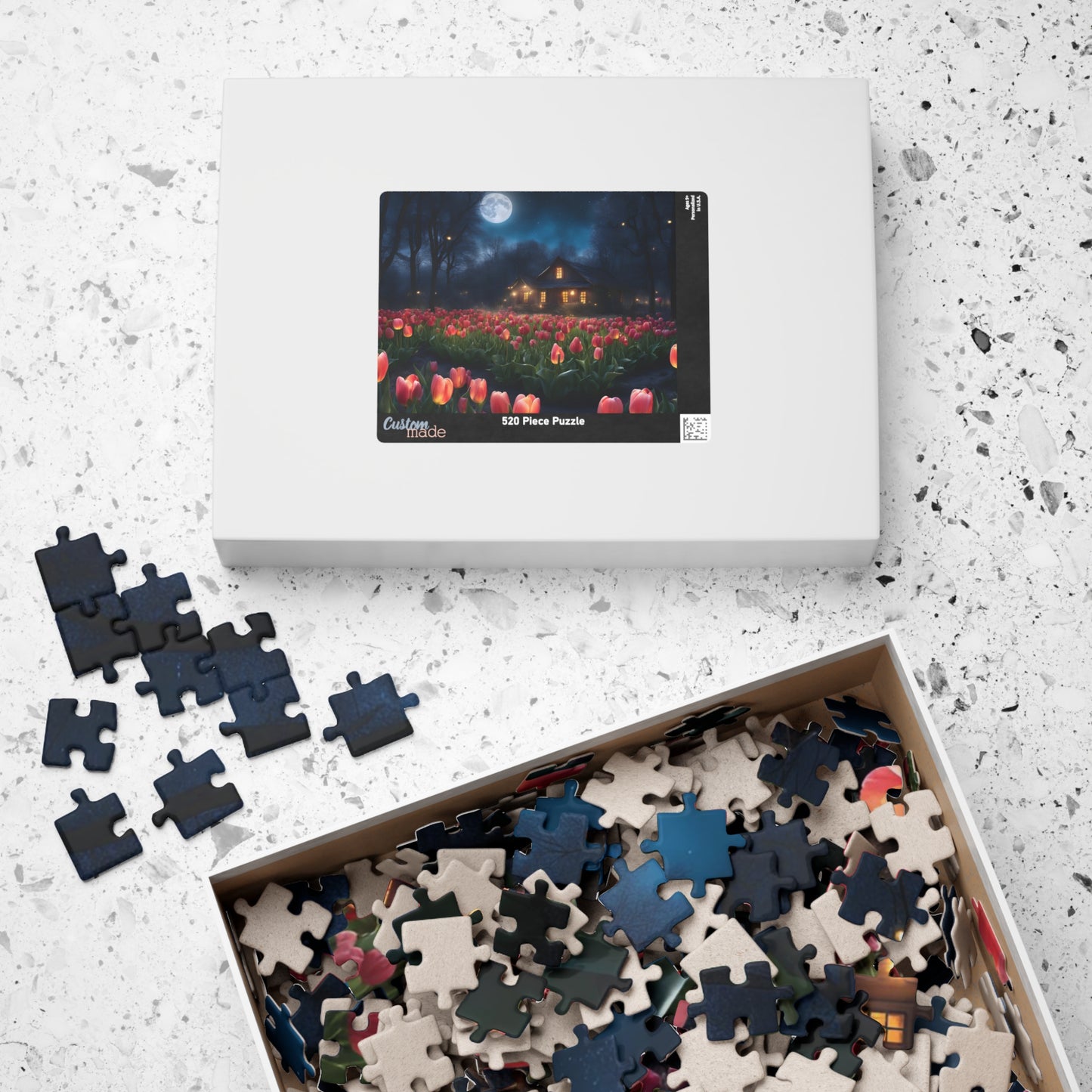 Moonlit Tulip Field Puzzle - Cozy Nighttime Landscape Puzzle, Nostalgic Vibe, Perfect Gift for Puzzle Lover, Fun Family Activity, Relaxation Puzzle The Puzzle Chest