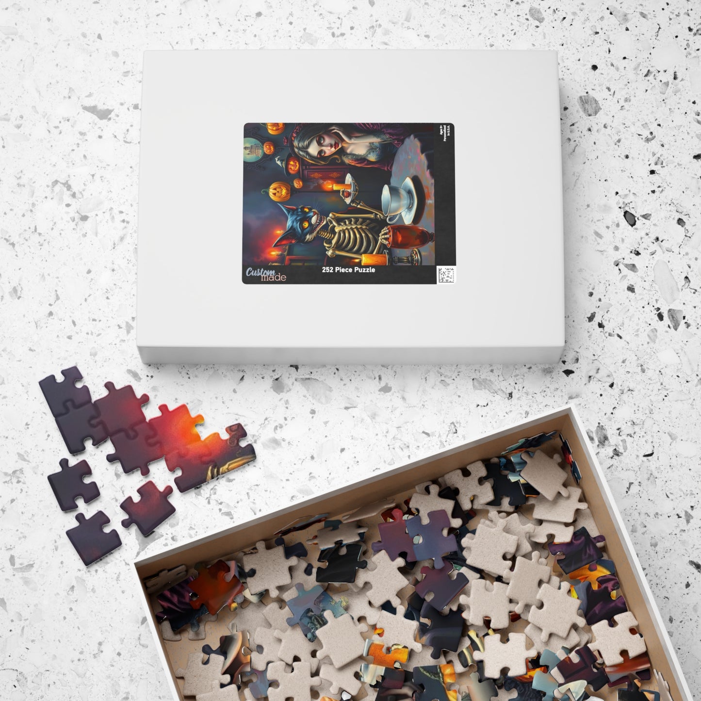 Whimsical Halloween Puzzle - Skeleton Cat Gothic Art, Spooky Gift, Family or Solo Fun, Halloween Decor, Unique Challenges, Holiday Activity Puzzle The Puzzle Chest