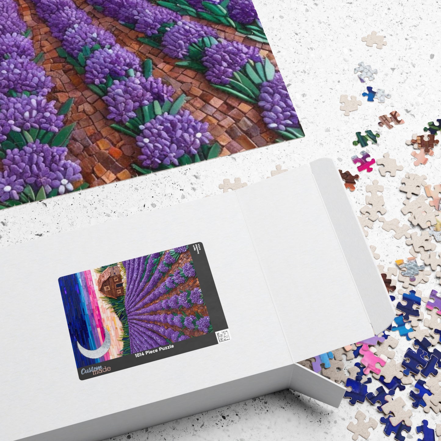 Jigsaw Puzzle, Lavender Fields Mosaic Landscape 110 252 520 1014-piece, Earthy Farmhouse Flower Rows, Rustic Mosaic Tiles Puzzle, Floral Puzzle The Puzzle Chest