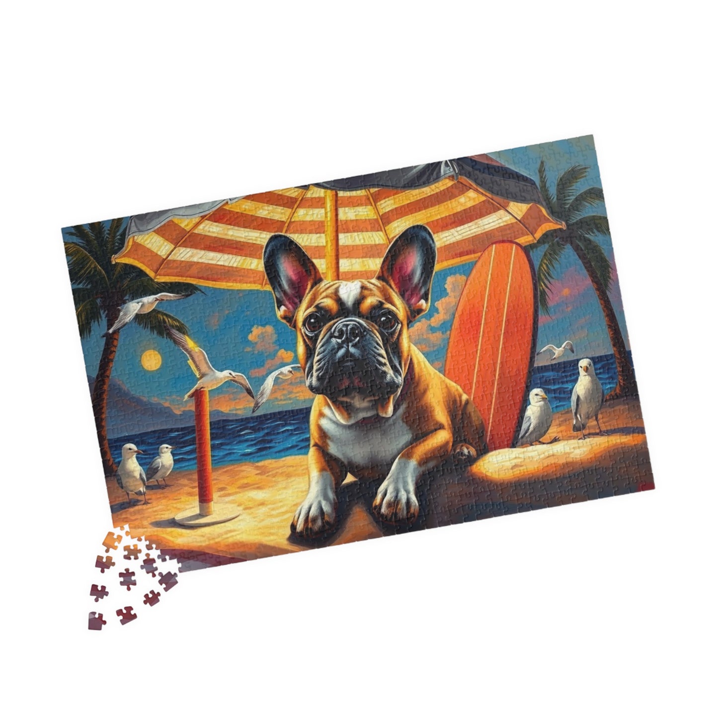 Beach Vibes Puzzle - French Bulldog, 110/252/520/1014-Piece, Fun Home Activity, Gifts for Dog Lovers, Family Game Night, Puzzle for Adults