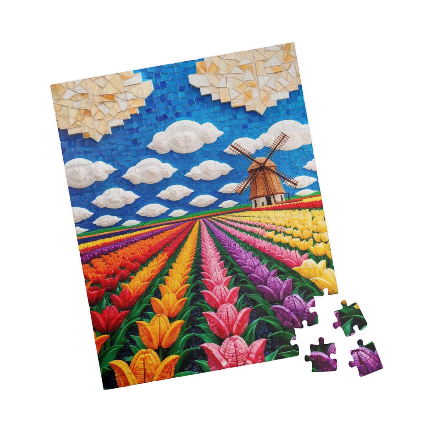 Mosaic Vibrant Flower Fields Puzzle | Tulip Landscape | 110, 252, 520, 1014-Piece Fun for Families, Gift for Puzzles Lovers, Home Decor, Puzzle The Puzzle Chest